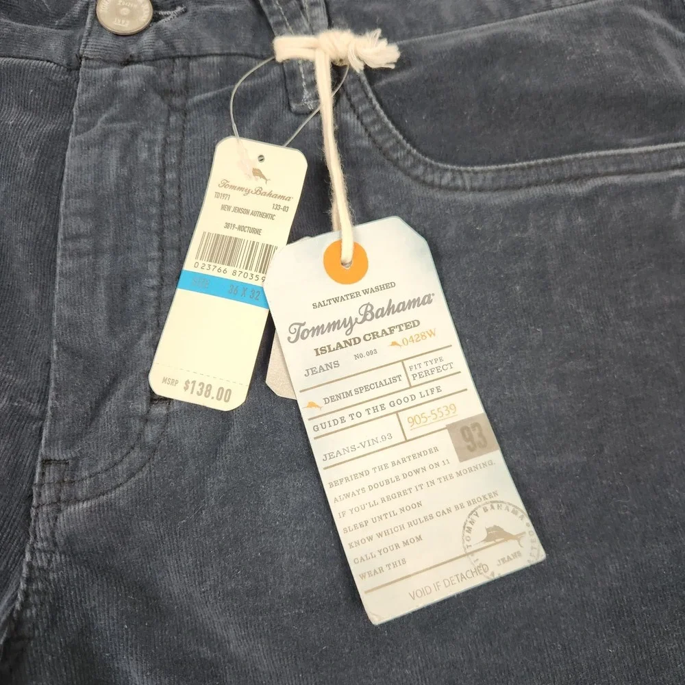 Tommy Bahama Pants 36x32 Blue Corduroy Jenson Straight Leg Pinwale Relax NEW